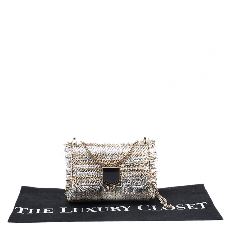 Pre Owned Jimmy Choo Metallic Woven Straw and Fabric Lockett Shoulder Bag