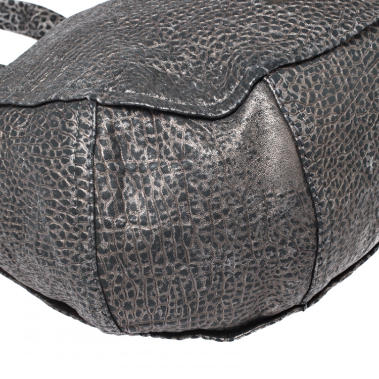 Pre Owned Jimmy Choo Black/Silver Embossed Leather Multichain Tote