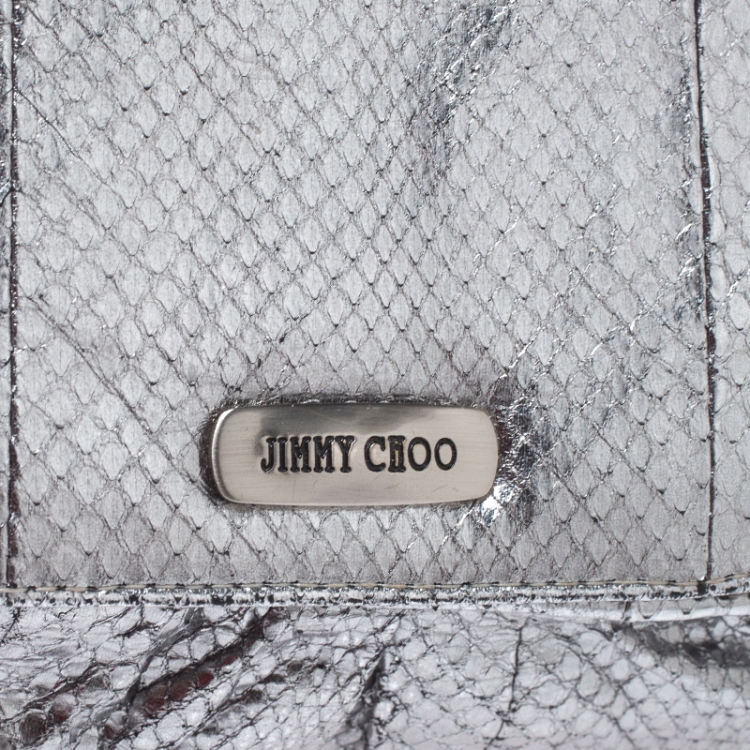 مملوكة مسبقًا Jimmy Choo Metallic Silver Snakeskin Leather Clutch