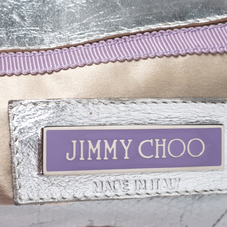 مملوكة مسبقًا Jimmy Choo Metallic Silver Snakeskin Leather Clutch