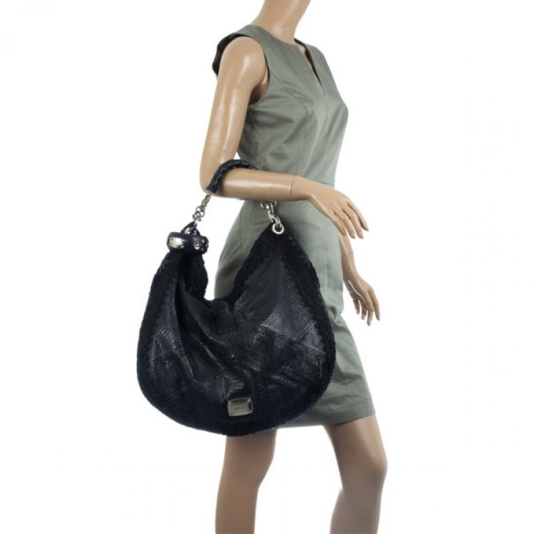 Pre Owned Jimmy Choo Sky Snakeskin Crocheted Hobo
