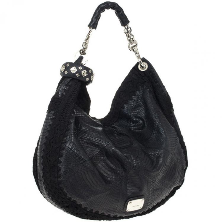 Pre Owned Jimmy Choo Sky Snakeskin Crocheted Hobo