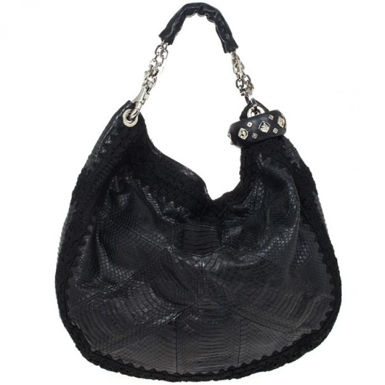 Pre Owned Jimmy Choo Sky Snakeskin Crocheted Hobo