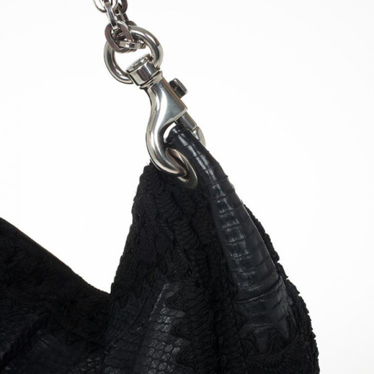 Pre Owned Jimmy Choo Sky Snakeskin Crocheted Hobo