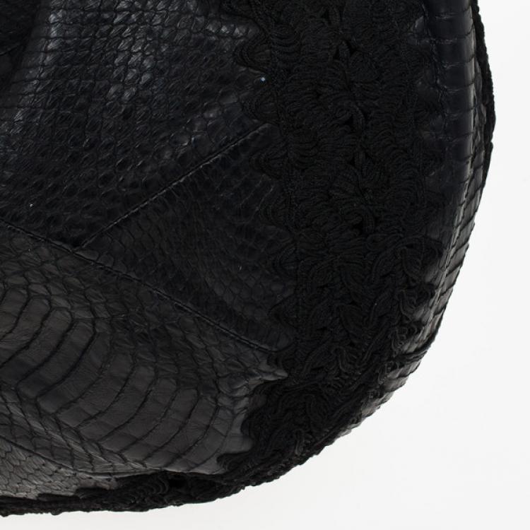 Pre Owned Jimmy Choo Sky Snakeskin Crocheted Hobo