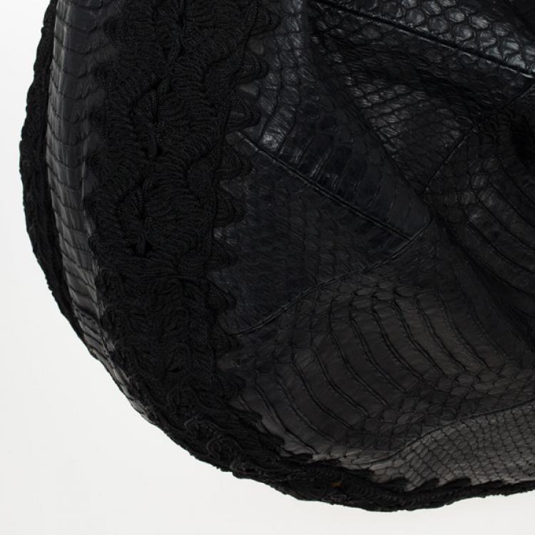 Pre Owned Jimmy Choo Sky Snakeskin Crocheted Hobo
