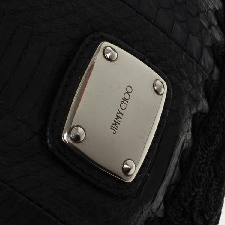 Pre Owned Jimmy Choo Sky Snakeskin Crocheted Hobo
