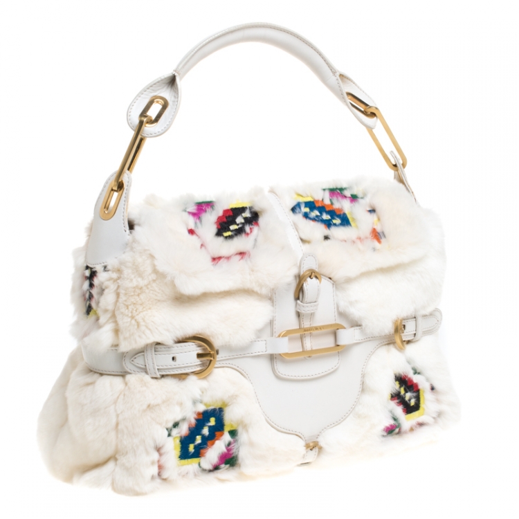 مملوكة مسبقًا Jimmy Choo White Leather and Fur  Tulita Shoulder Bag