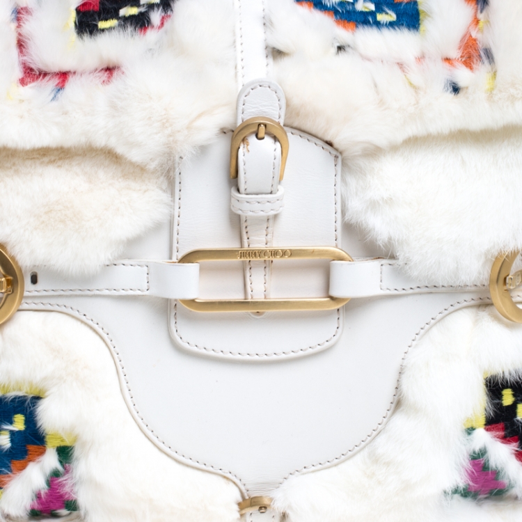 مملوكة مسبقًا Jimmy Choo White Leather and Fur  Tulita Shoulder Bag