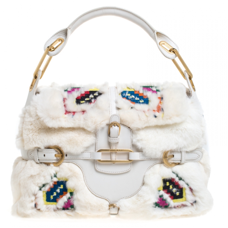 مملوكة مسبقًا Jimmy Choo White Leather and Fur  Tulita Shoulder Bag