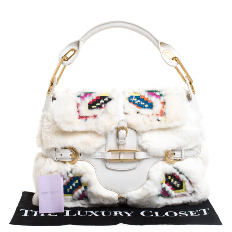مملوكة مسبقًا Jimmy Choo White Leather and Fur  Tulita Shoulder Bag