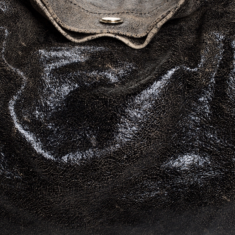Pre Owned Jimmy Choo Black Crinkled Leather Lohla Jane Tote
