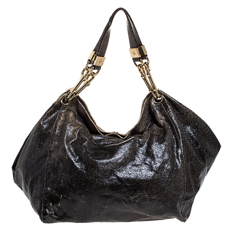 Pre Owned Jimmy Choo Black Crinkled Leather Lohla Jane Tote