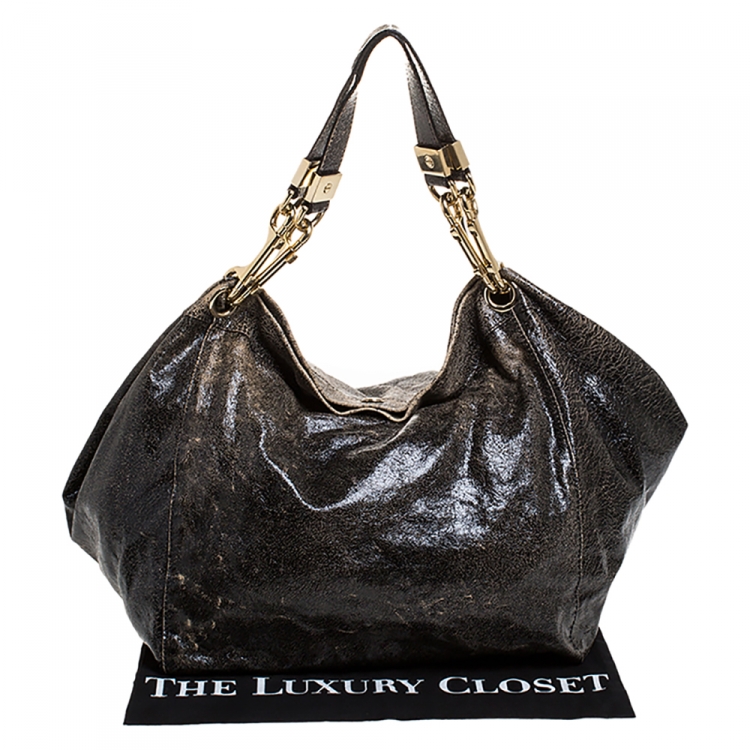 Pre Owned Jimmy Choo Black Crinkled Leather Lohla Jane Tote