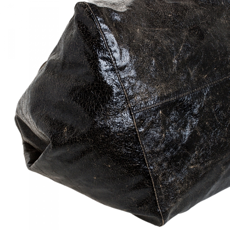 Pre Owned Jimmy Choo Black Crinkled Leather Lohla Jane Tote