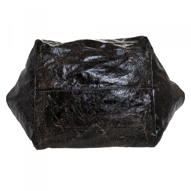 Pre Owned Jimmy Choo Black Crinkled Leather Lohla Jane Tote