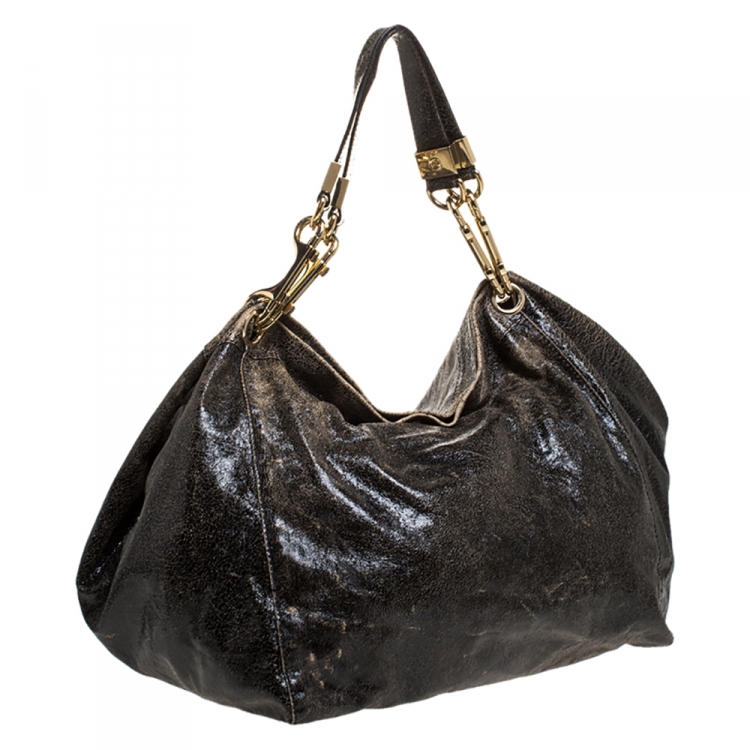 Pre Owned Jimmy Choo Black Crinkled Leather Lohla Jane Tote