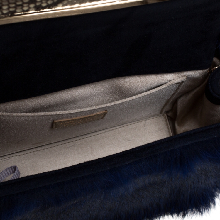 Pre Owned Jimmy Choo Blue Fur and Python Ava Crossbody Bag