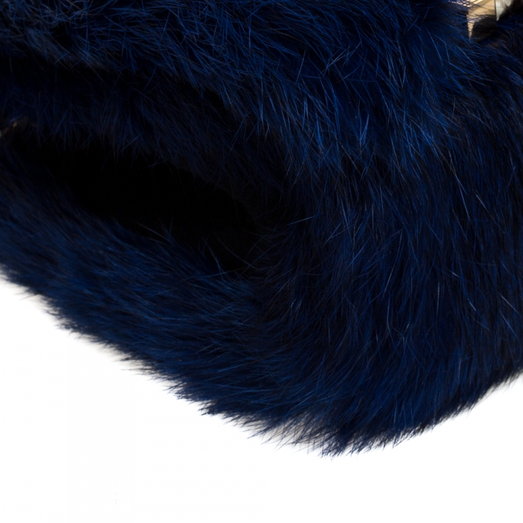 Pre Owned Jimmy Choo Blue Fur and Python Ava Crossbody Bag