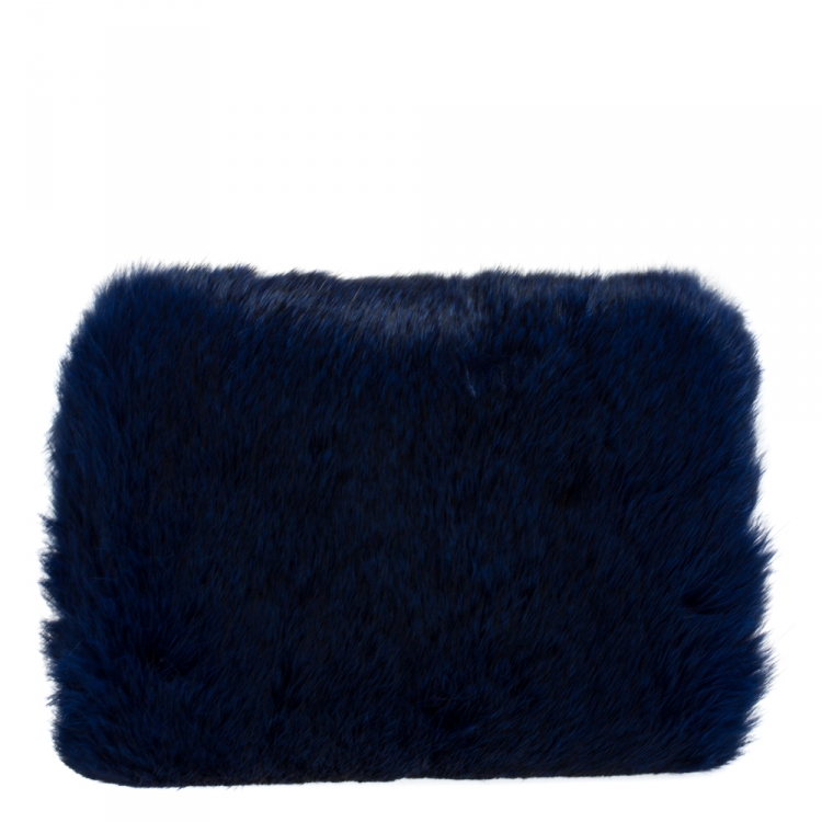 Pre Owned Jimmy Choo Blue Fur and Python Ava Crossbody Bag