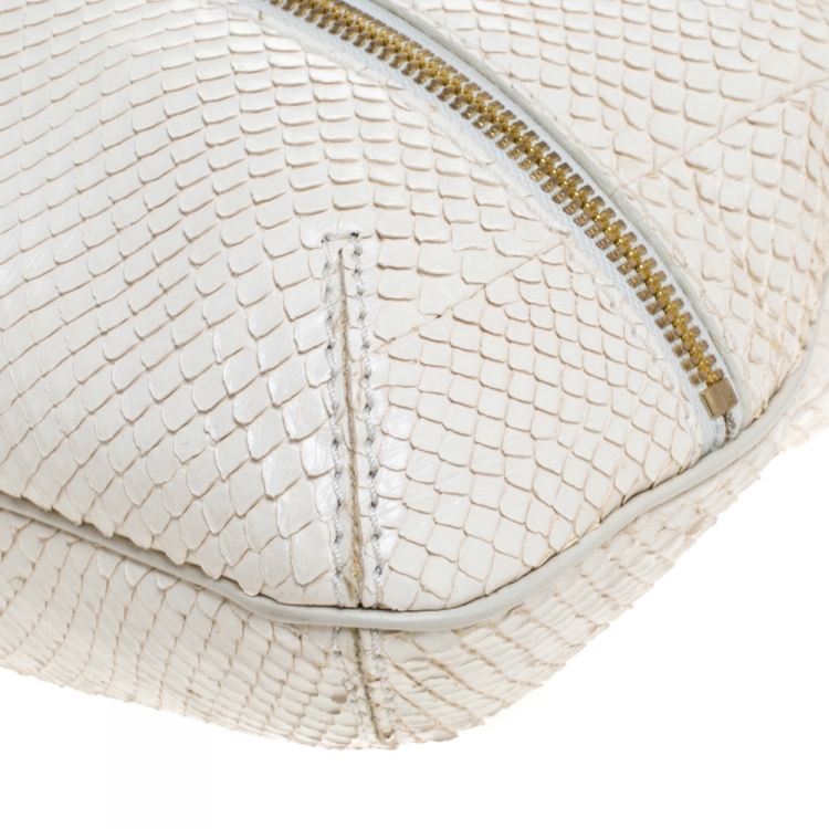 Pre Owned Jimmy Choo Off White Snakeskin Foldover Clutch