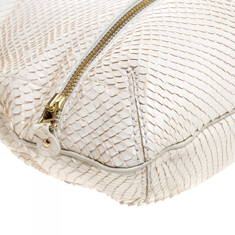 Pre Owned Jimmy Choo Off White Snakeskin Foldover Clutch