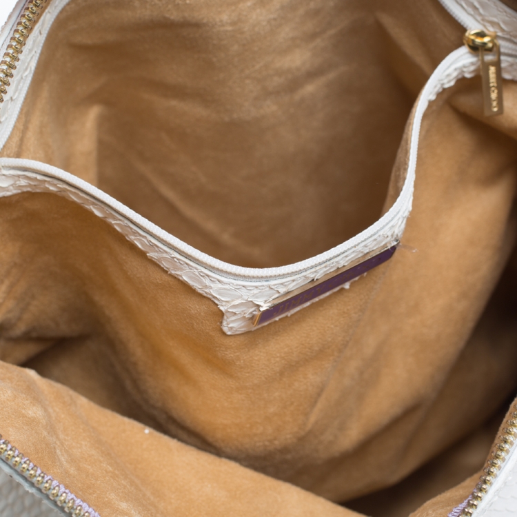 Pre Owned Jimmy Choo Off White Snakeskin Foldover Clutch