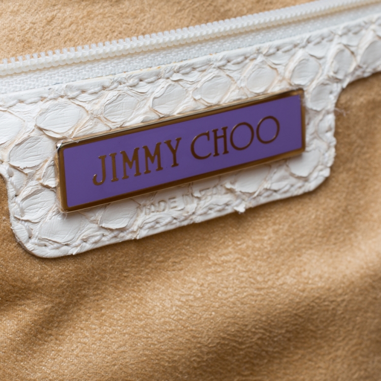 Pre Owned Jimmy Choo Off White Snakeskin Foldover Clutch