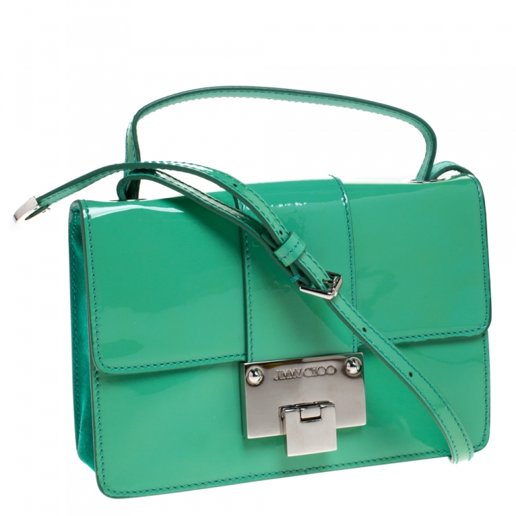 Pre Owned Jimmy Choo Green Patent Leather Mini Rebel Crossbody Bag