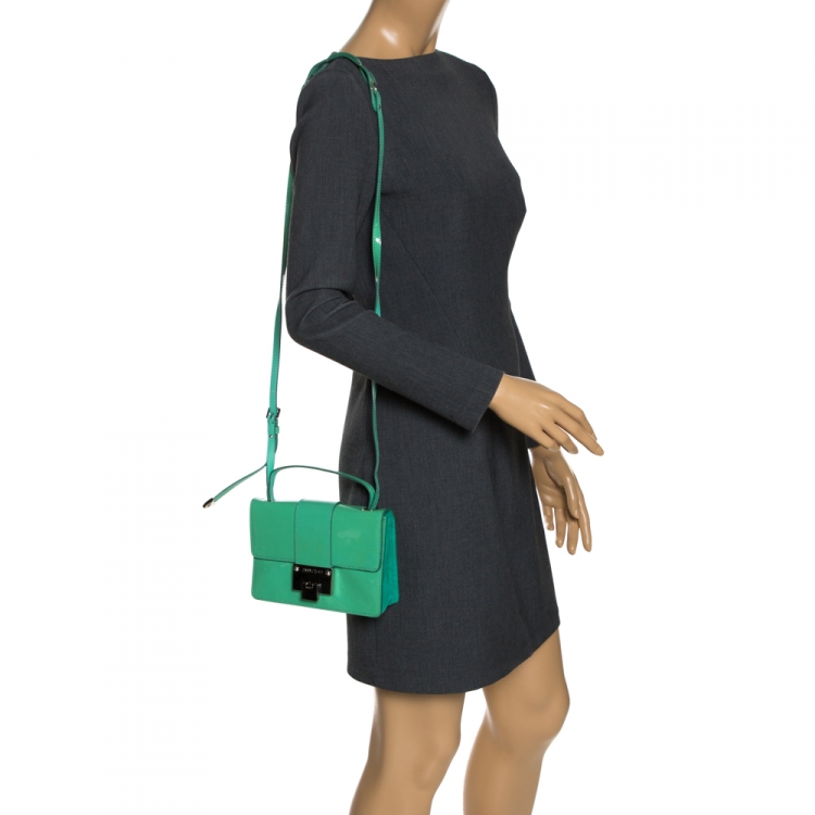 Pre Owned Jimmy Choo Green Patent Leather Mini Rebel Crossbody Bag