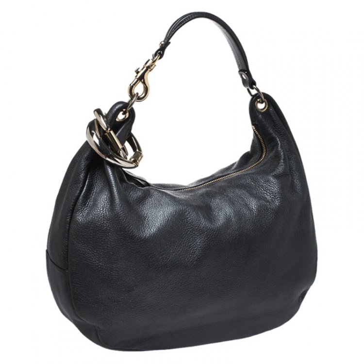 Pre Owned Jimmy Choo Metallic Grey Leather Large Solar Hobo