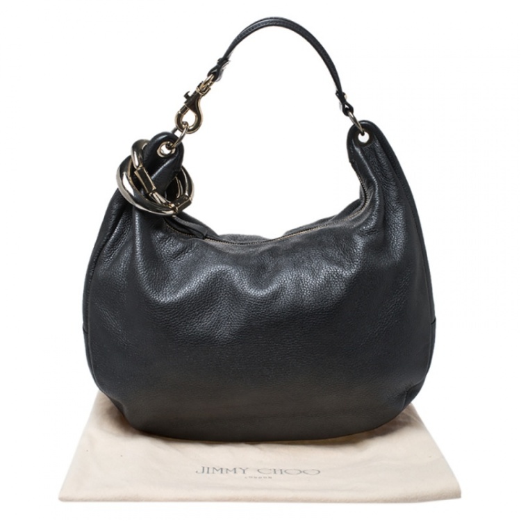 Pre Owned Jimmy Choo Metallic Grey Leather Large Solar Hobo