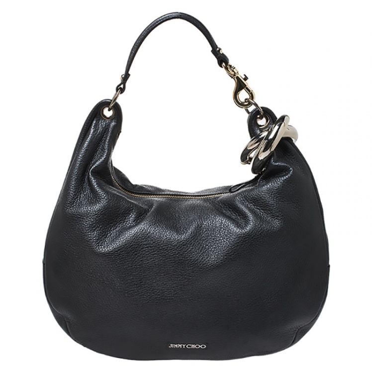 Pre Owned Jimmy Choo Metallic Grey Leather Large Solar Hobo