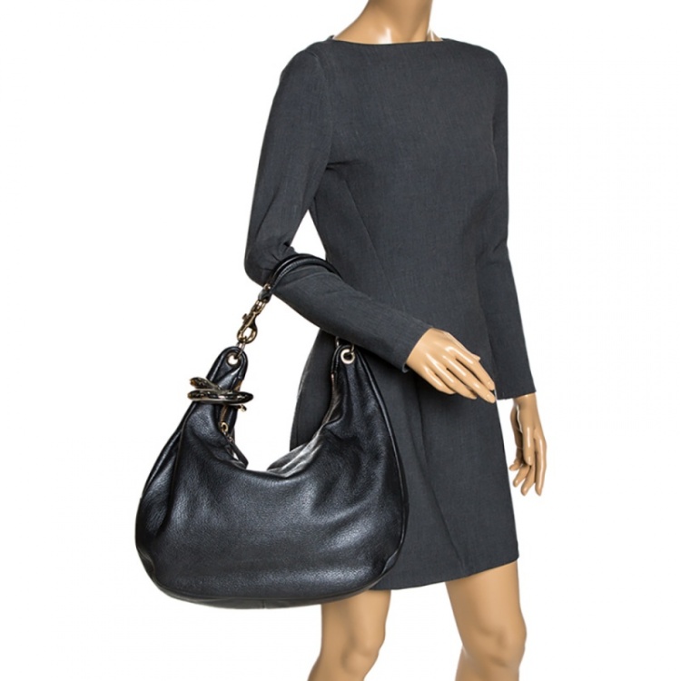 Pre Owned Jimmy Choo Metallic Grey Leather Large Solar Hobo