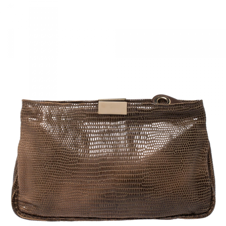 مملوكة مسبقًا Jimmy Choo Brown Lizard Embossed Leather Zulu Clutch