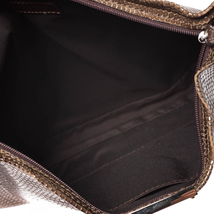 مملوكة مسبقًا Jimmy Choo Brown Lizard Embossed Leather Zulu Clutch