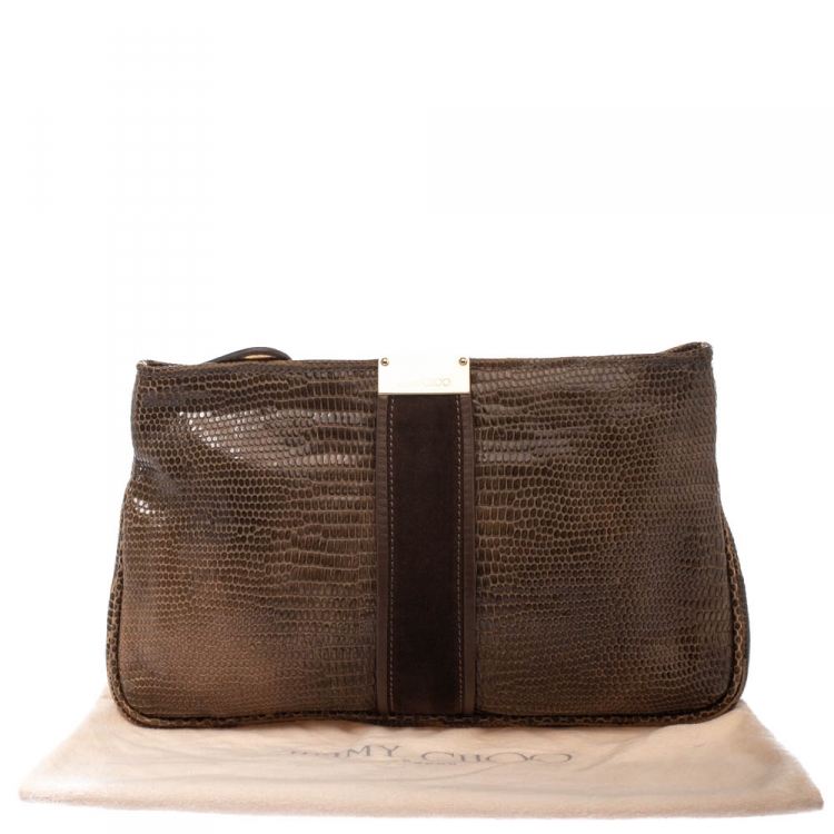 مملوكة مسبقًا Jimmy Choo Brown Lizard Embossed Leather Zulu Clutch