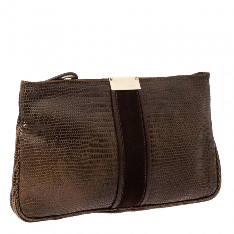 مملوكة مسبقًا Jimmy Choo Brown Lizard Embossed Leather Zulu Clutch