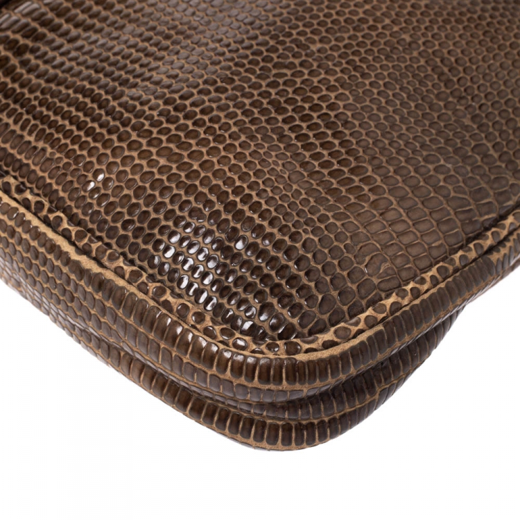 مملوكة مسبقًا Jimmy Choo Brown Lizard Embossed Leather Zulu Clutch