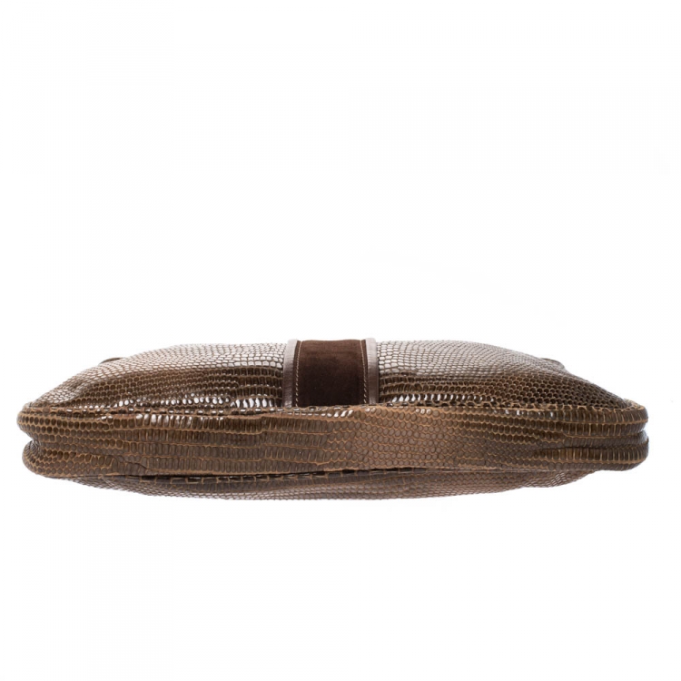 مملوكة مسبقًا Jimmy Choo Brown Lizard Embossed Leather Zulu Clutch