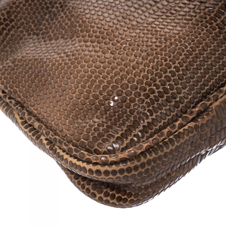 مملوكة مسبقًا Jimmy Choo Brown Lizard Embossed Leather Zulu Clutch