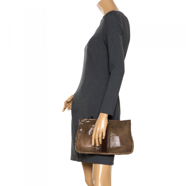 مملوكة مسبقًا Jimmy Choo Brown Lizard Embossed Leather Zulu Clutch