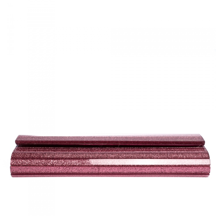 Pre Owned Jimmy Choo Pink Glitter Acrylic Sweetie Clutch
