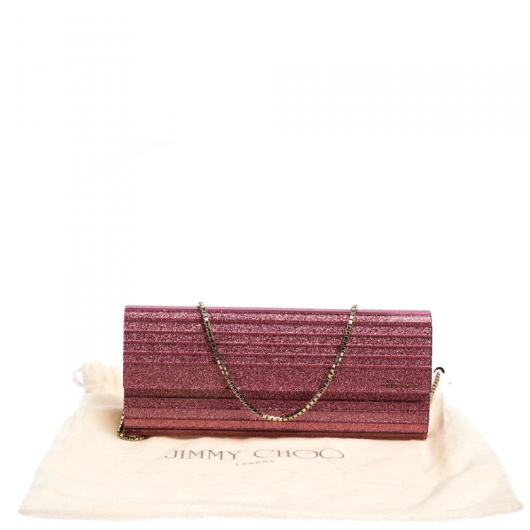 Pre Owned Jimmy Choo Pink Glitter Acrylic Sweetie Clutch