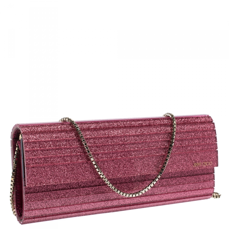 Pre Owned Jimmy Choo Pink Glitter Acrylic Sweetie Clutch