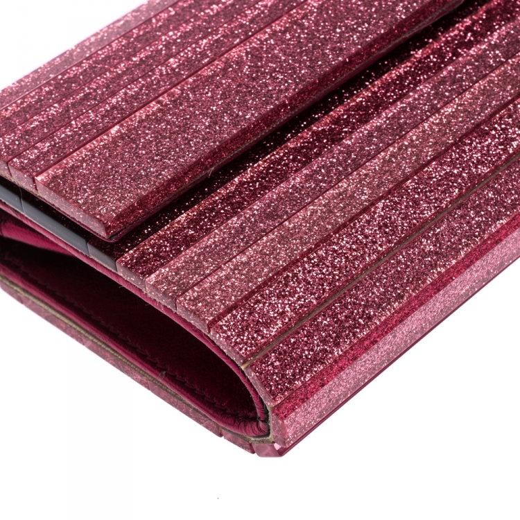 Pre Owned Jimmy Choo Pink Glitter Acrylic Sweetie Clutch
