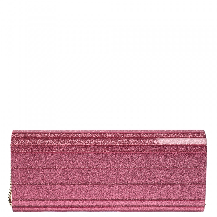 Pre Owned Jimmy Choo Pink Glitter Acrylic Sweetie Clutch