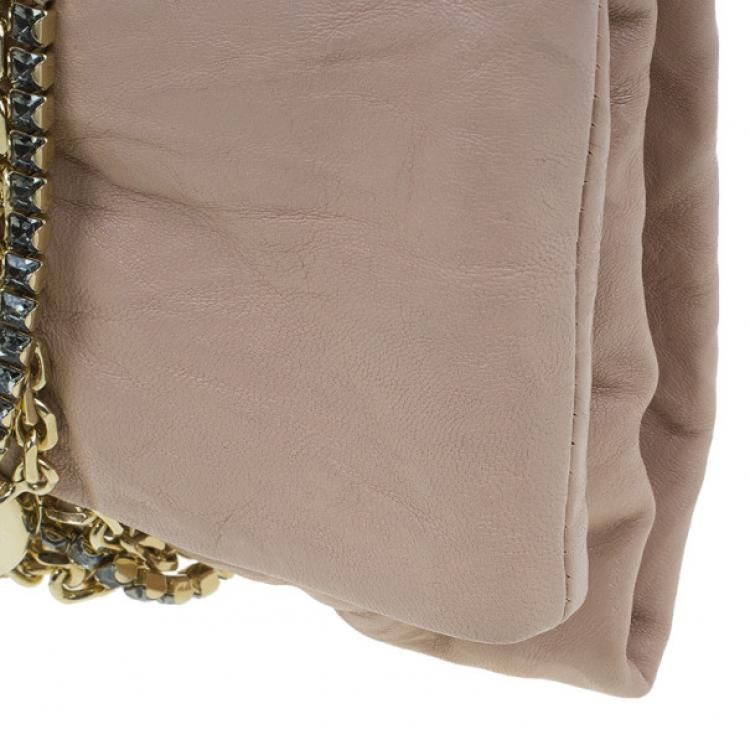 Pre Owned Jimmy Choo Blush Pink Distressed Leather Embellished Chandra Clutch