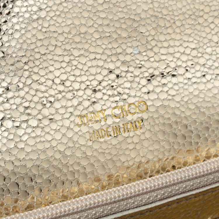 Pre Owned Jimmy Choo Metallic Gold Leather and Glitter Reese Flap Clutch