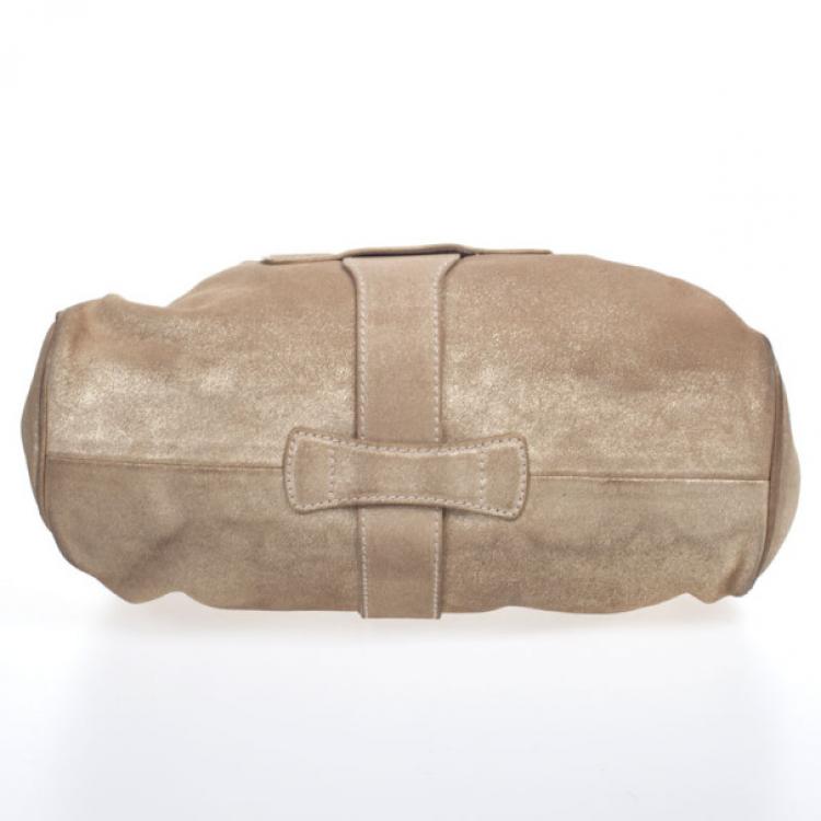 Pre Owned Jimmy Choo Metallic Gold Suede Ramona Tote Bag